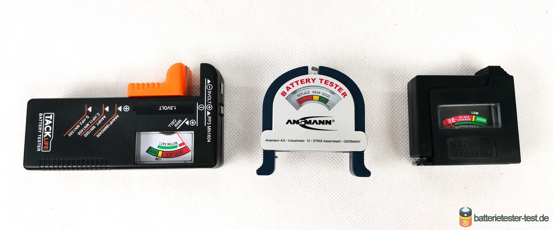 3 analoge Batterietester
